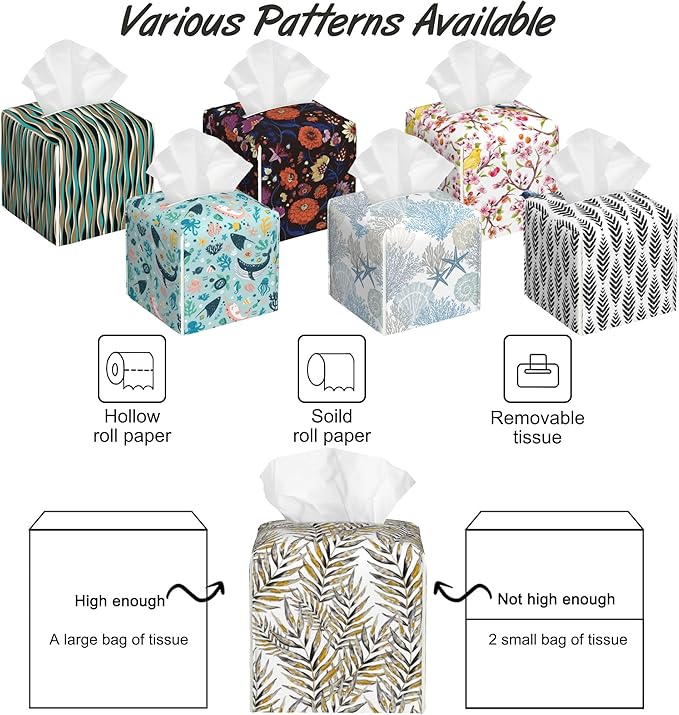 Exotic Palm Leaves Tissue Box Cover,PU Leather Tissue Box Holder Square,Modern Home Decoration for Bathroom Living Room Kitchen Office Car,5.2"×5.2"×5.2"