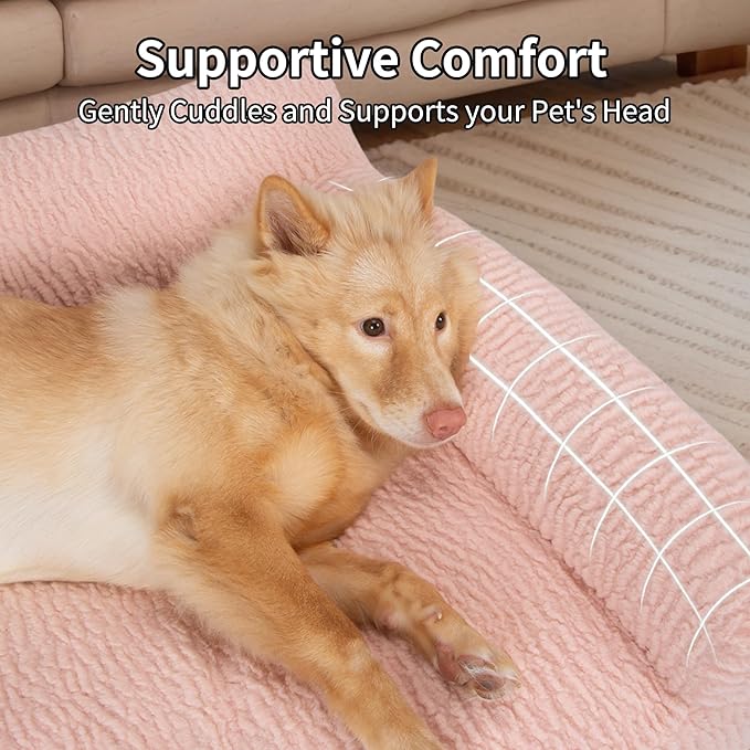 KHONSU PET Orthopedic Dog Sofa for Medium Dogs Plush Dog Couch Chair with Removable Washable Cover, Supportive & Durable Bed for Pets Up to 40lbs-Pink