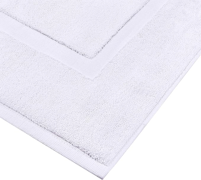 Utopia Towels Cotton Banded Rug, Bath Mats, Not a Bathroom Rug, 21 by 34 Inches, 100% Ring Spun Cotton, Highly Absorbent Shower Bathroom Floor Mat, White, 2 Pack