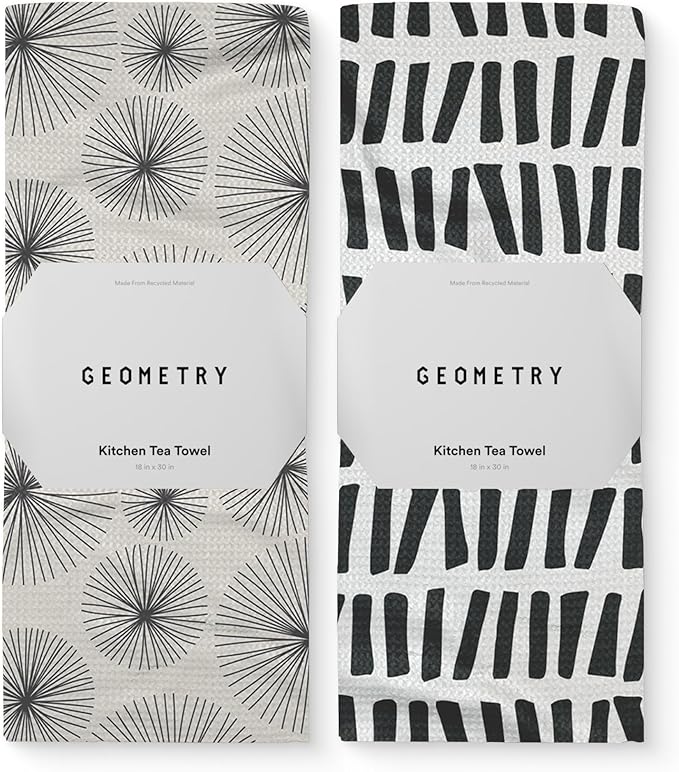 GEOMETRY Kitchen Tea Towels - Quick Dry Microfiber Dish Towels for Kitchen Linework, 18" x 30" 2 Pack