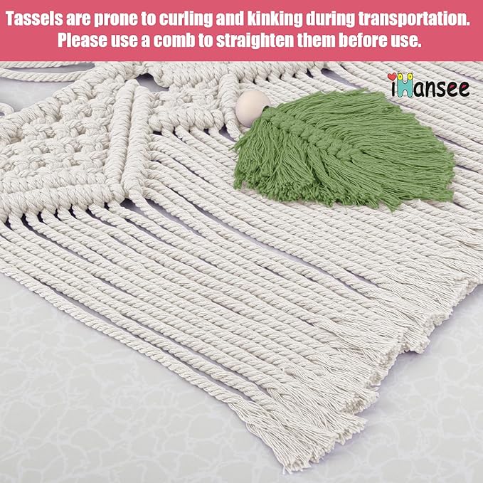 iHansee Stuffed Animal Storage Hammock Corner w/LED Star Light, 56'' Jumbo Boho Tassel Leaf Hanging Stuffed Animal Net Holder, Cream Toy Hammock Plushie Net for Kid Girls Boys Gift Nursery Decor