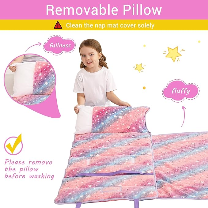 Lasoftan Toddler Nap Mat with Pillow and Blanket, Extra Large Rolled Napping Mats,Slumber Bags for Boys Girls,Kids Sleeping Bag for Daycare, Preschool Travel Camping
