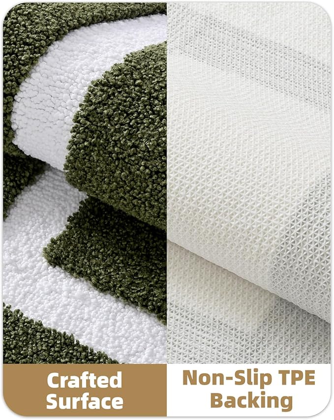 Color&Geometry Bathroom Rugs, Water Absorbent and Quick Dry Microfiber Bath Rugs-20"x32", Non-Slip, Machine Washable, Extra Soft Plush Bath Mats for Bathroom, Laundry Room, Green White