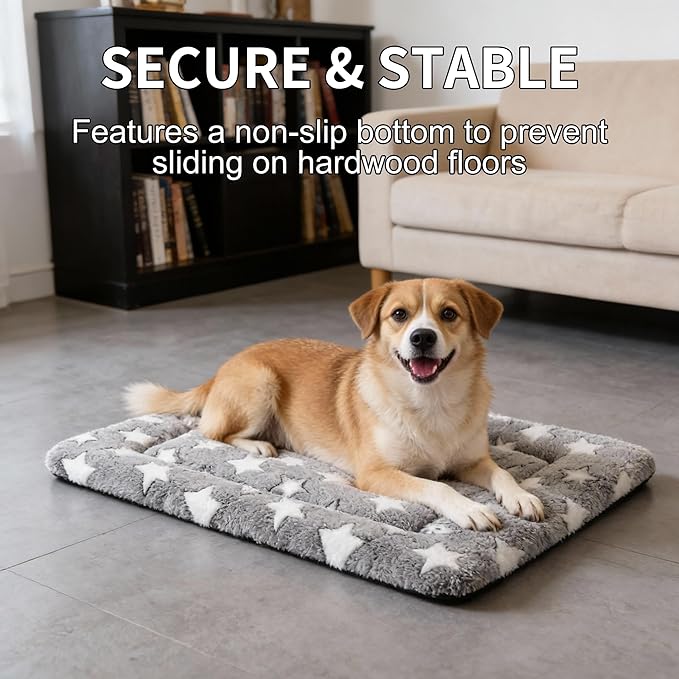 Fogkiss Dog Crate Mat, 4 Piece Reversible Pet Bed, Polyester, Machine Washable, Small Dogs & Cats, Rectangular(Gray Star, 30" L x 20" W x 1.5" Th)