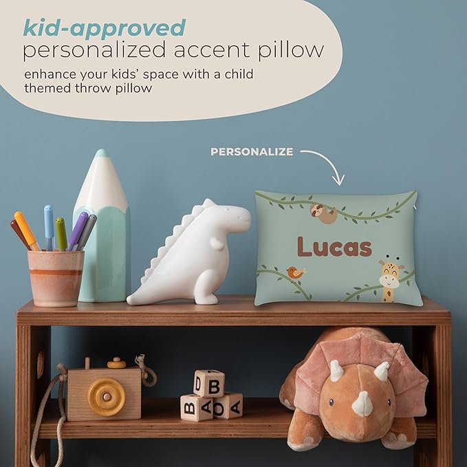 Prints Next Day – Kids Custom Safari Throw Pillow - 14" x 20" - Double-Sided Printing - Includes Insert - Kids Personalized Bedroom Accent Pillow with Name - Nursery Decor - Printed in USA