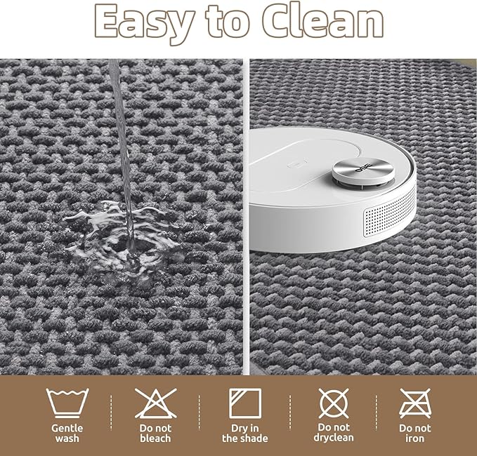 PADOOR-Bath Mat-Super Absorbent Chenille Bathroom Mats-Rubber Backed Bath Mats for Bathroom Non Slip, Easy Clean Bathroom Rugs Front of Bathtub,Shower Room,Sink-24×36, Grey&Darkgrey