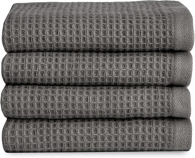 Cozy Earth Waffle Washcloths - 60% Cotton 40% Viscose from Bamboo Washcloths 13 x 13 Inches - Soft & Absorbent Terry, Reversible Mini Textured Waffle & Weave Pattern - 4 Pack
