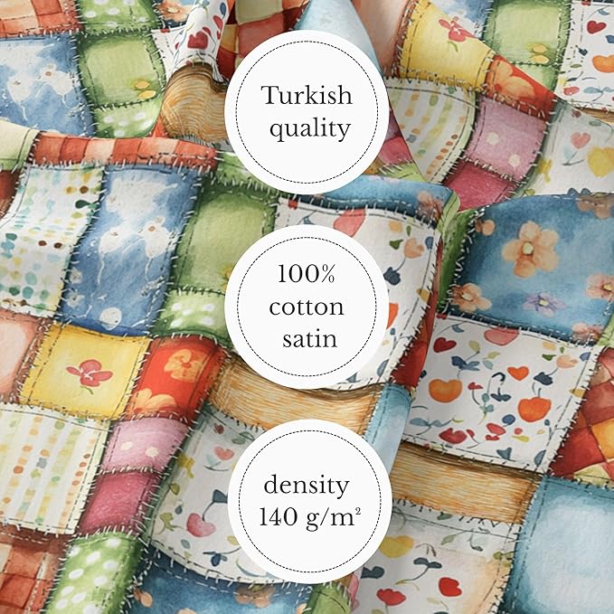 Pastel Farmhouse Patchwork Cotton Fabric – Premium Turkish Printed Cotton 140 GSM, Pre-Cut 61 x 36.6 Inches, Quilting & Sewing Fabric for Crafts, Home Decor & DIY Projects