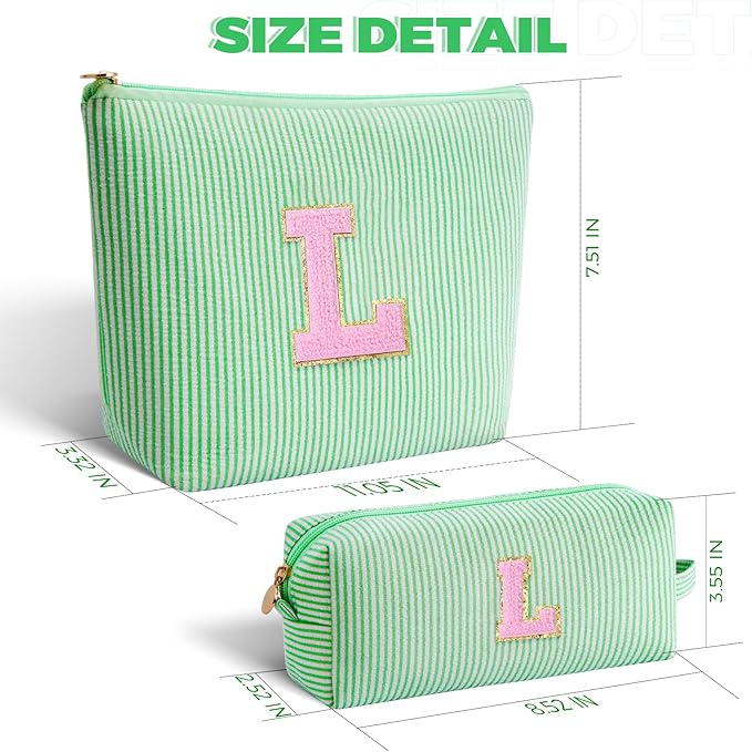 Btffitting Monogrammed Gifts for Women - Cosmetic Bag for Teen,Initial Cute Makeup Bag Set for Women,Trendy Pouch for Niece Sister Friend Female Her,Birthday Gifts for Daughter - Green,L