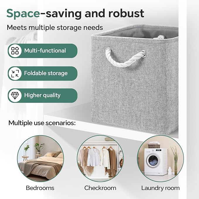 ECDYQXVU 13x13 Inch Cube Storage Bins with Reinforced Bottom Cardboard, 6 Pack Large Foldable Fabric Storage Cubes with Handles for Shelf, Closet, Laundry Organization (Grey)