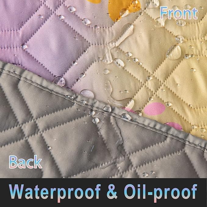 Topthumbs 100% Waterproof Dog Bed Cover 52x82 inch Reversible Changing Pad Reusable Camping Mat for Kids/Pet/Dog/Cat Washable Geometric Embroidery Blanket Patchwork Rainbow Dog Paw Printed+Gray