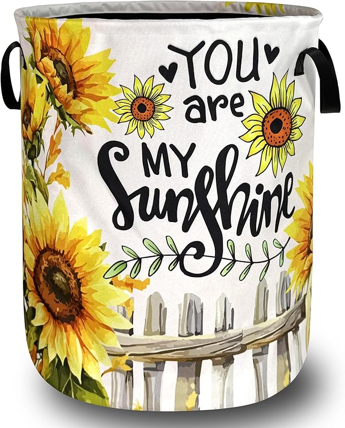 You Are My Sunshine Sunflower Laundry Basket Oxford Cloth Funny Laundry Hamper With Handle Portable Clothes Storage Basket Foldable Floral Laundry Bag 18.9"x16.5" For Laundry Room/Bedroom/Bathrooms