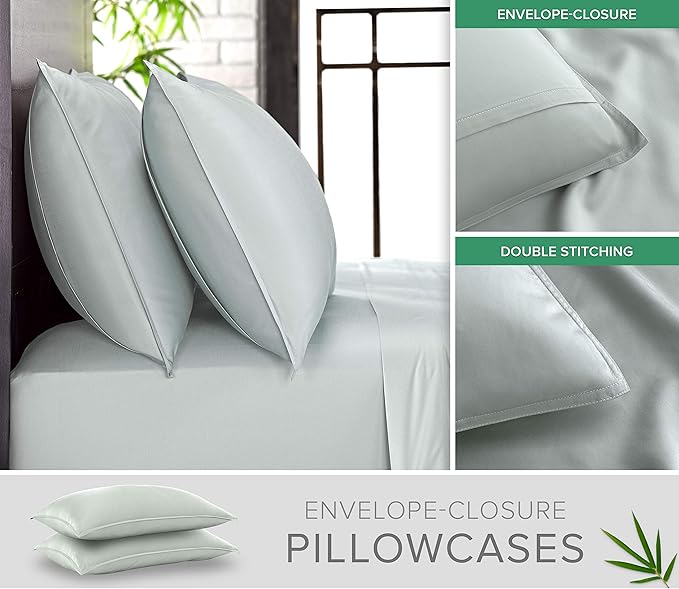 Pure Bamboo Short Queen Sheets for RV Camper (60"x75") - Genuine 100% Organic Viscose Derived from Bamboo Bed Sheet Set, Soft & Cooling, 2 Year Quality Promise (Short Queen, Sea Glass)