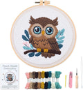 Myfelicity Punch Needle Embroidery Kit, Beginner Craft Set with Animal Pattern Design, 7.9 Inch Hoop (owl)