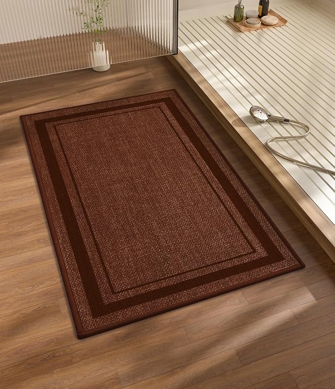 chakme Bathroom Rugs Mat 32x17, Ultra Thin Non Slip Bath Mat Quick Dry Absorbent Bath Mat for Bathroom Floor, (Rust, 32"x17")