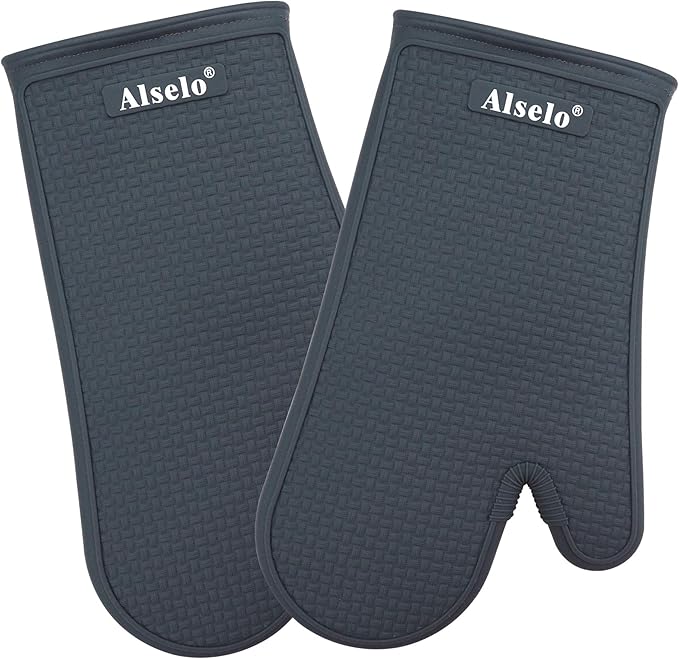 Oven Mitts Heat Resistant Silicone Kitchen Gloves for 550 Degrees with Waterproof and Non-Silp, Set of 2 Oven Gloves for Baking Cooking Barbecue Microwave Machine Washable (Grey, 2)