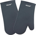 Oven Mitts Heat Resistant Silicone Kitchen Gloves for 550 Degrees with Waterproof and Non-Silp, Set of 2 Oven Gloves for Baking Cooking Barbecue Microwave Machine Washable (Grey, 2)