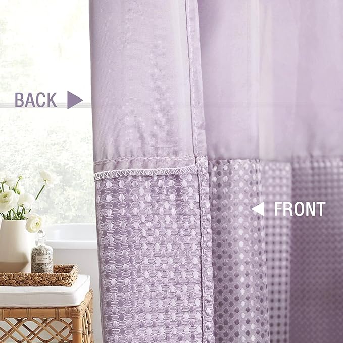Gibelle Waffle Weave Shower Curtain with Mesh Top Window and Hooks Set, Spa Like Hotel Style Fabric Shower Curtain for Bathroom, Lavender, 72x72