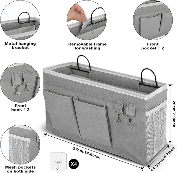 zisiueel 2pcs Large Wall Hanging Storage Bag, Door Closet Linen Fabric Pockets Organizer, Waterproof Multi Functional for Living Room Bedroom Bathroom Kitchen Office RV Camper with Hooks Grey