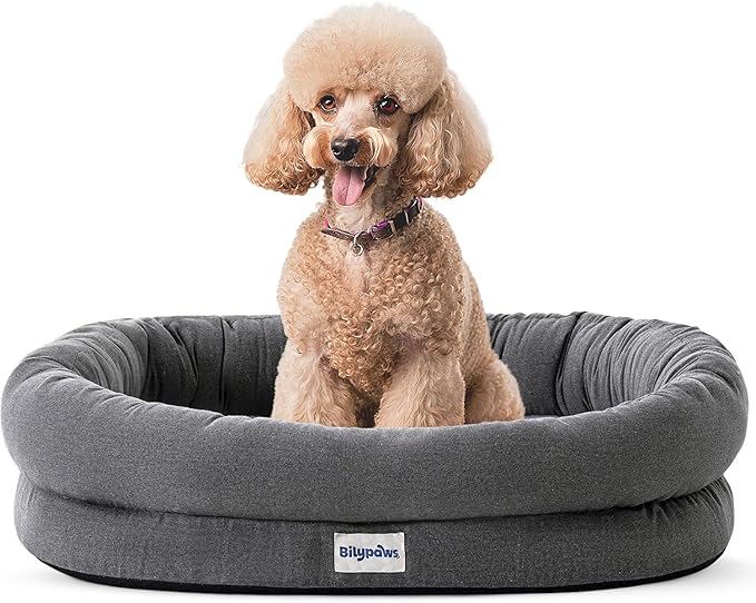 bilypaws Orthopedic Dog Bed for Small Medium Size Dogs, Pet Sofa Bed with Egg Crate Foam, 4-Sided Bolster, Reversible Mattress, Removable Washable Cover & Anti-Slip Bottom, Dark Gray