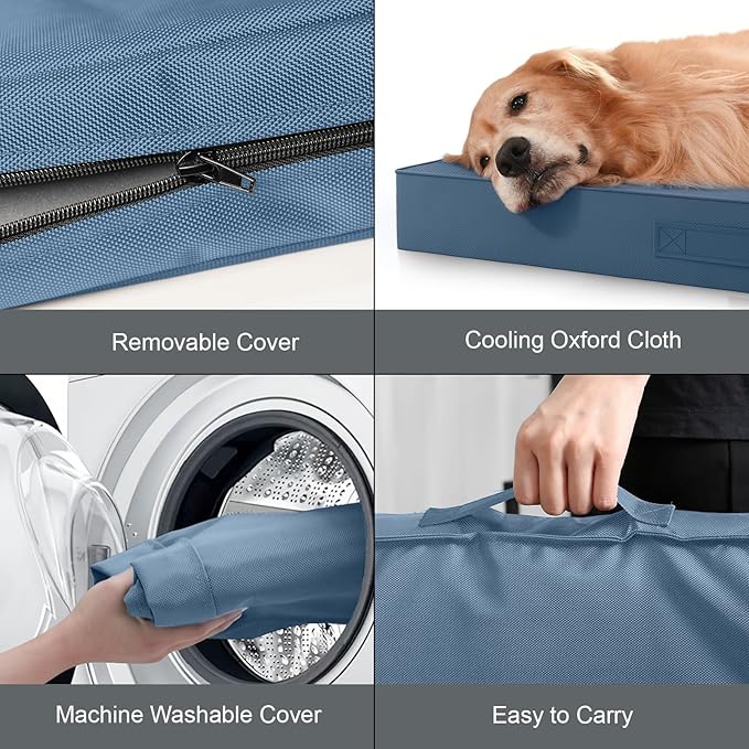 Tail Stories Outdoor Dog Bed for Small Dogs, Waterproof Dog Crate Bed for Medium Dogs Cats, Orthopedic Egg Crate Foam Pet Bed with Washable Removable Oxford Cover, Blue