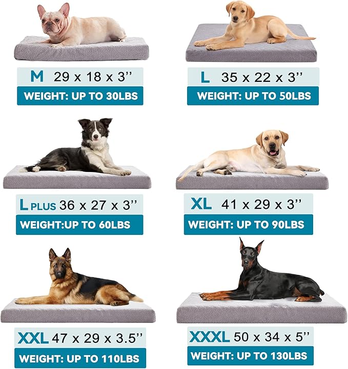 WATANIYA PET Cooling Dog Beds for Large Dogs, Memory Foam Pet Bed with Waterproof Liner and Cooling Gel Mattress, Comfy Dog Crate Mat Fits up to 60 lbs Pets