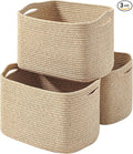 ICERZCZ Decorative Storage Baskets for Organizing Shelves, Toy Basket for Nursery, Woven Cotton Rope Baskets for Decor, Towel Basket for Bathroom, 15"x11"x9.5", 3 Packs, Brown