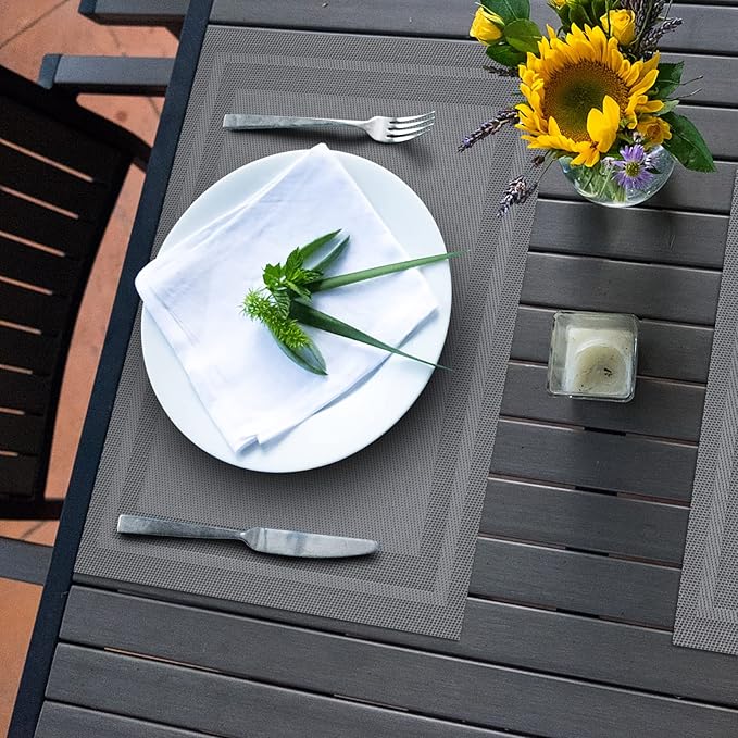 Winknowl Placemats Set of 8，Heat Resistant Woven Vinyl Washable PVC Place Mats，Non-Slip Stain Resistant Indoor/Outdoor Table Mats for Dining Table (Grey)