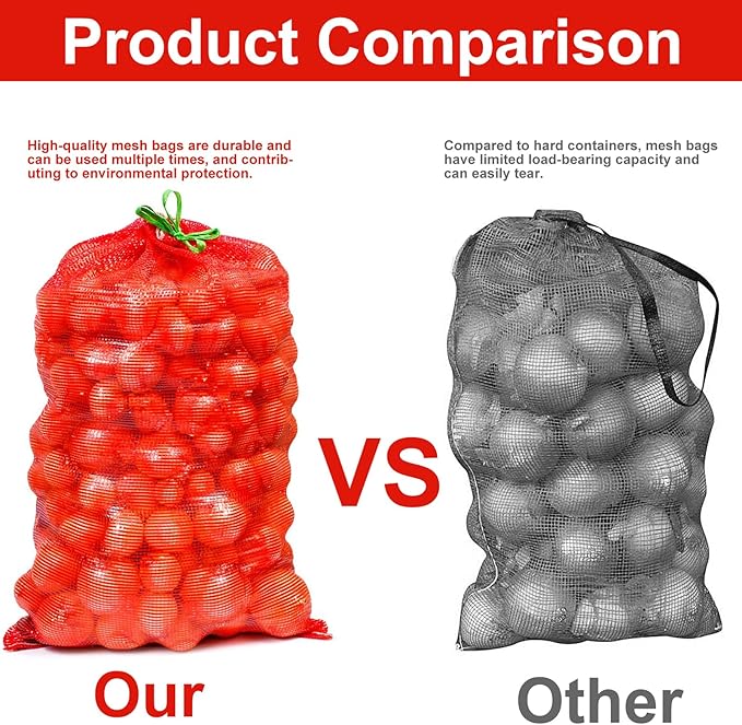 300 Pack Mesh Onion & Potatoes Storage Bags – 31'' x 20'' Reusable Drawstring Bags for Onions, Potatoes, Citrus, Vegetables, Crawfish & Firewood – Bulk Fresh Produce Bag