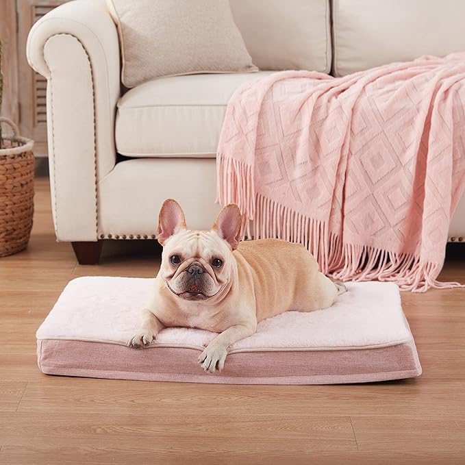 WATANIYA PET Memory Foam Medium Dog Bed, Cooling Dog Beds for Medium Dogs, Washable Orthopedic Pet Bed for Crate with Joint Relief Memory Foam, Waterproof Liner and Plush Cover (Pink)