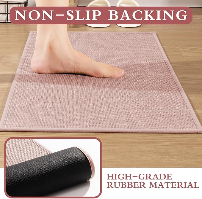 YIHOUSE Pink Bathroom Rug Set, 5 Piece, Non Slip, Quick Dry, Thin Bath Mat for Bathroom, Kitchen, Sink