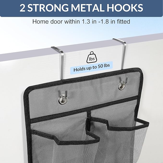 Makryebi Door Shoe Organizer with 14 Mesh Pockets, 59”H x 11.8”W inches, Clear Storage Pockets, 2 Pack,Grey