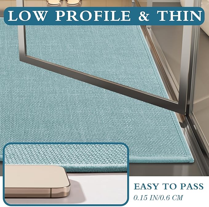 YIHOUSE Blue Bathroom Rug Sets 2 Piece, Bathroom Mat Quick Dry, Thin Bath Rug Set,Absorbent Bath Mat for Bathroom Non Slip Washable for Toilet and Floor