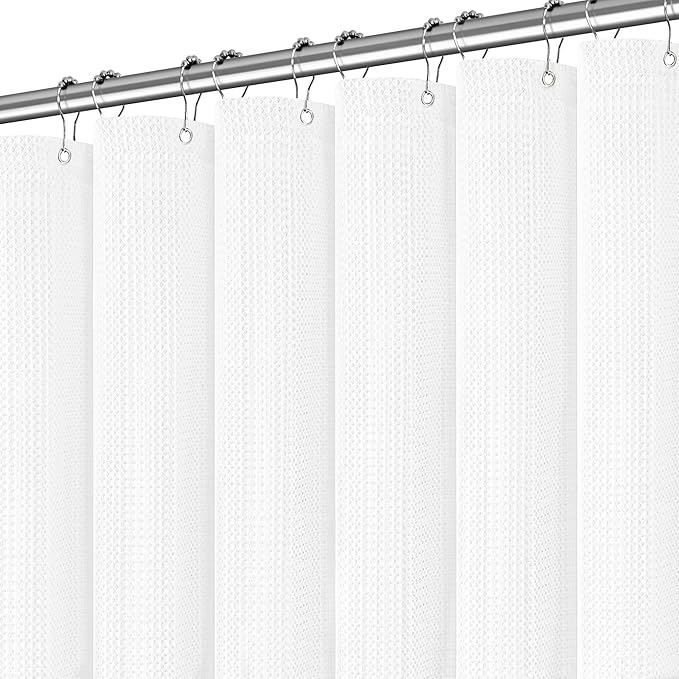 PANGSINNE Stall Waterproof Shower Curtain Waffle Weave 60 Inches Beige Heavy Duty for Bathroom, Machine Washable 256GSM Modern Shower Curtains with 10 Metal Hooks, 60Wx72H