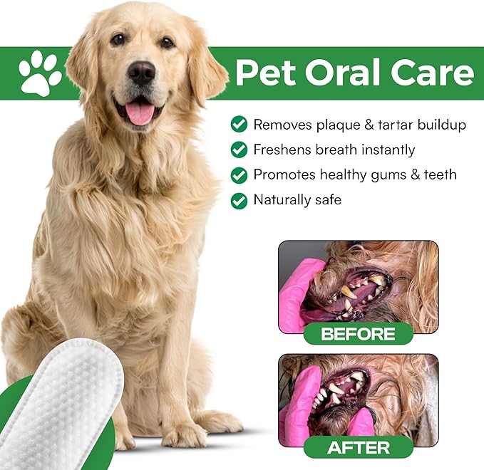 Pawsher Dog Teeth Cleaning Wipes - Natural Coconut Oil & Aloe - Dental Wipes for Dogs - No-Rinse Pet Dental Finger Wipes - 50 Count