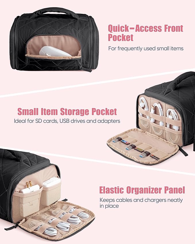 Marscamd Cable Organizer Bag, Travel Cord & Charger Organizer Pouch for Tech Accessories & Electronics, Home Storage, Black
