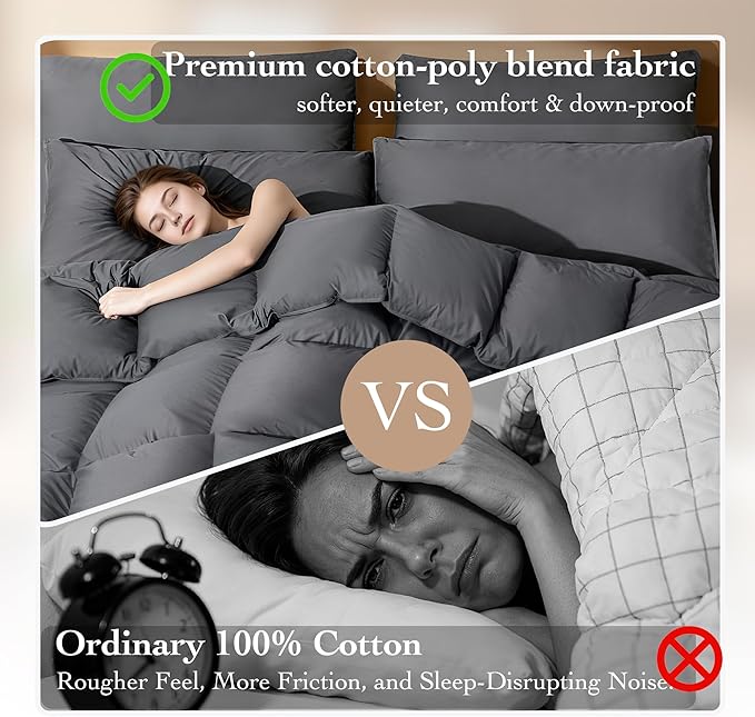 Goose Down Fiber Comforter Oversized King Size – All Season Naturally Breathable Down Comforters, Luxury Hotel Collection Duvet Insert 8 Corner Tabs, Cotton Fabric Baffle Box Dark Gray 80oz