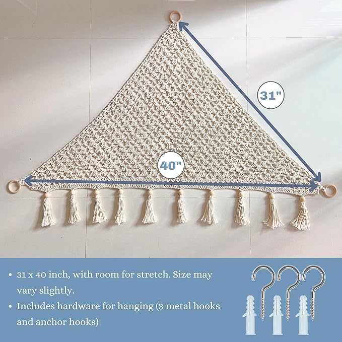 Sasa Baby and Toddler Macrame Toy Hammock for Stuffed Animals - Toy Hammock Net for Stuffed Animals Corner, Blue Nursery Decor, Plush Hammock, Hanging Stuffed Animal Organizer, Deep Sea Blue