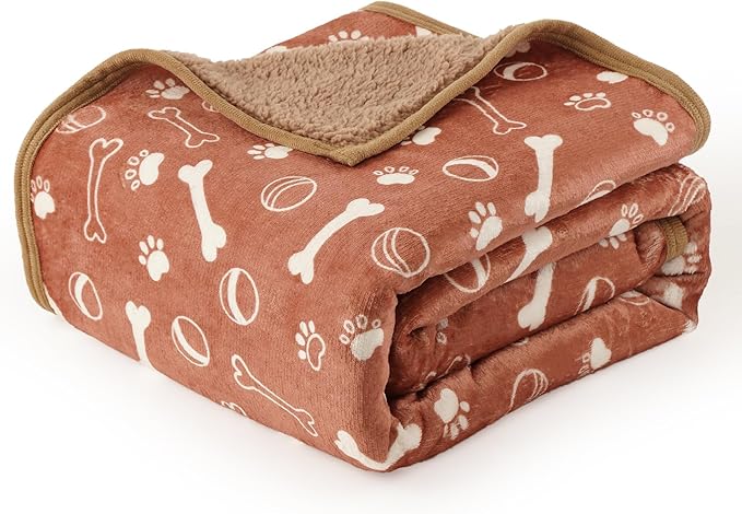 CAPT.SNOOZE Waterproof Dog Blankets Pet Blanket 50"x60", Soft Fluffy Sofa Car Bed Protector, Reversible Sherpa Fleece Dog Blanket for Small Medium Large Dogs Cats (Light Brown-Baseball)
