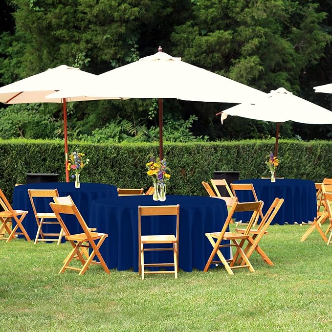 sancua Round Tablecloth 120 Inch Diameter, 8 Pack - Circle Polyester Fabric Table Cloth for Wedding Party Reception Banquet Birthday, Washable Formal Table Cover (Fit 48-96 Inch Tables), Navy Blue