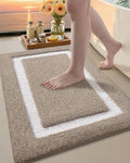 Color&Geometry Bathroom Rugs, Water Absorbent and Quick Dry Microfiber Bath Rugs-24"x36", Non-Slip, Machine Washable, Extra Soft Plush Bath Mats for Bathroom, Laundry Room, Khaki White