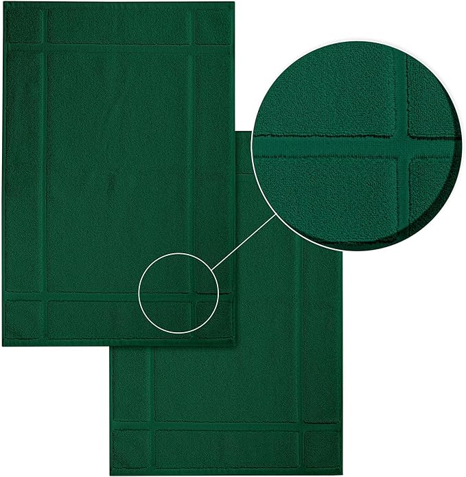 Ample Decor 100% Cotton Bath Mats 24 x 17 Inches, Quick Dry, 1350 GSM Banded Border Shower Bathroom Floor Mat, Not Bathroom Rug - Green, 2 Pack