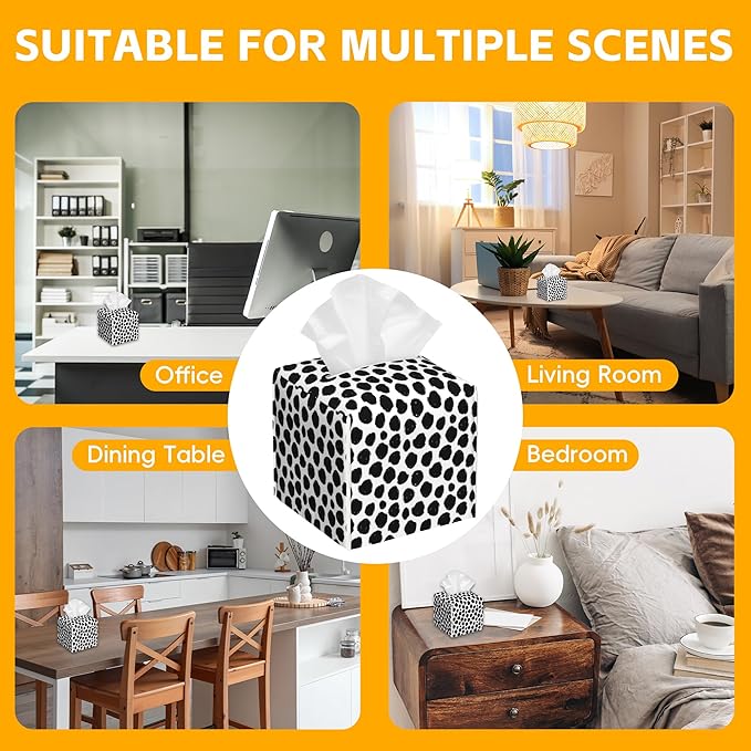 Abstract Black Dots Tissue Box Cover Square,Tissue Box Holder with Belt Bottom,Stylish Leather Napkin Holder for Vanity Countertop,Nightstands,Office Desk,5.2"×5.2"×5.2"