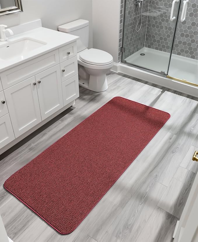Bosap Christmas Bath Mat,Ultra Thin Bathroom Runner Rugs,Large Bath Mats for Bathroom,Quick Dry,Non-Slip,Machine Washable,Low Pile,Bath Rug,Shower Outside,Sink,Home Decor Accessories.Red,（21x47inch）