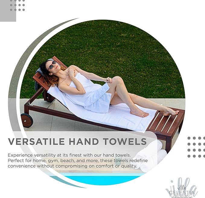 Villa Celestia 100% Cotton Hand Towel Set of 2, (16 x 28 inches) Sustainable, Soft, Highly Absorbent, Quick Drying, Combed Cotton Hand Towels Pack of 2 Ideal for Hotels, Spa, Bathroom, Dorm, Silver
