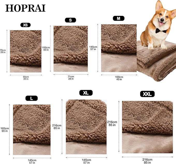 HOPRAI Waterproof Pet Blanket for Medium Large Dogs Washable Fluffy Thick Jacquard Shag Fleece Warm Sherpa Pet Blanket Cats Puppy Couch Protection (Light Coffee L57*65inches)