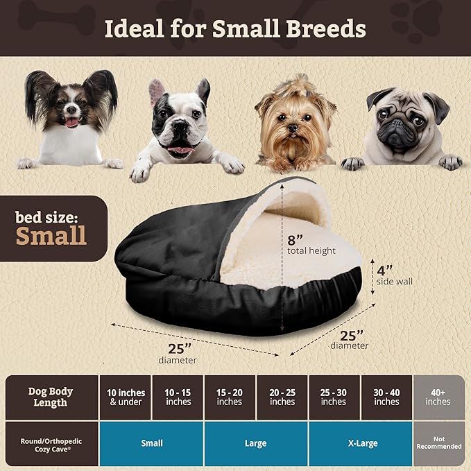 Snoozer Luxury Microsuede Cozy Cave Pet Bed, Small,Black