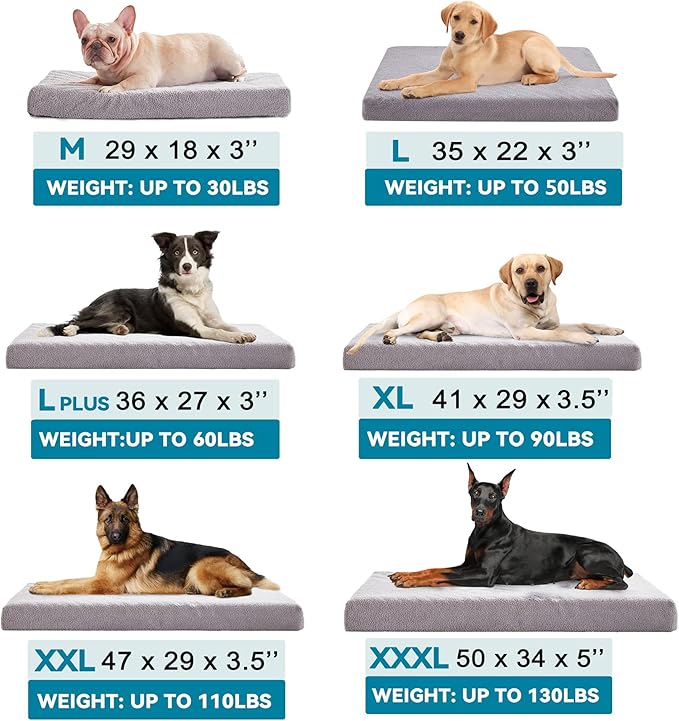 WATANIYA PET Extra Large Dog Bed, Cooling Dog Beds for Large Size, Washable Orthopedic Pet Mat for Crate with Joint Relief Memory Foam, Waterproof Liner and Plush Cover (50’’x 34’’)