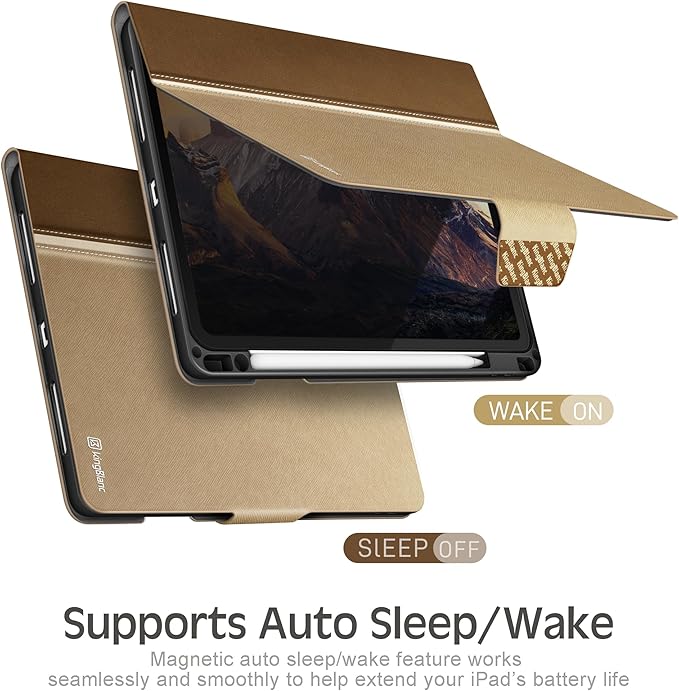 KingBlanc Case for iPad Pro 11 inch 4th/3rd/2nd/1st Generation (2022/2021/2020/2018) with Pencil Holder, PU Leather Protective Stand Folio, Auto Sleep/Wake, Multi-Angles for Viewing/Typing, Beige