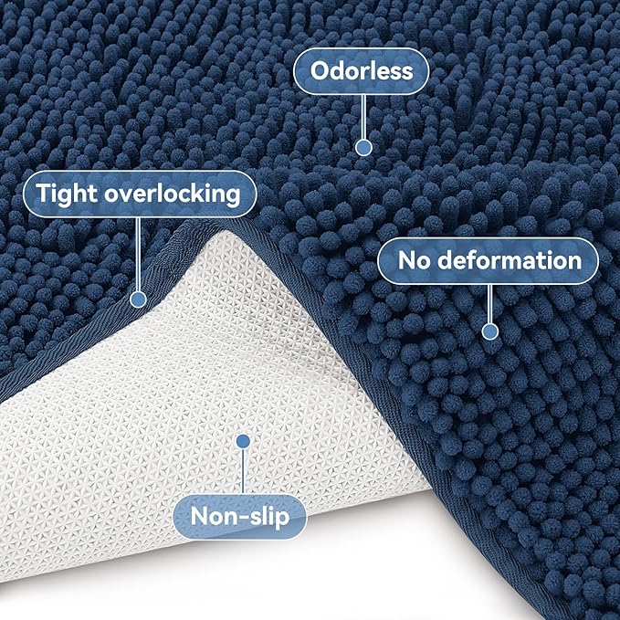 Bcoimo 70"×24" Absorbent Bath Mat, Non-Slip with Backing Chenille Bath Rug and Machine Washable Bathroom Mat Quick-Dry Design. Ideal for Bathroom and Tub Areas